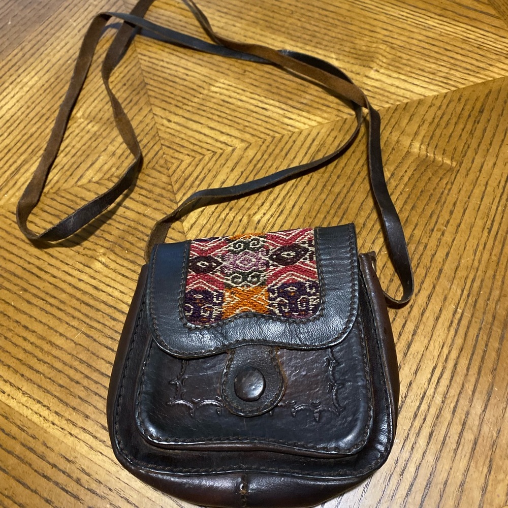 Raw Leather Tapestry Artisan Boho Style Small Crossbody Purse
